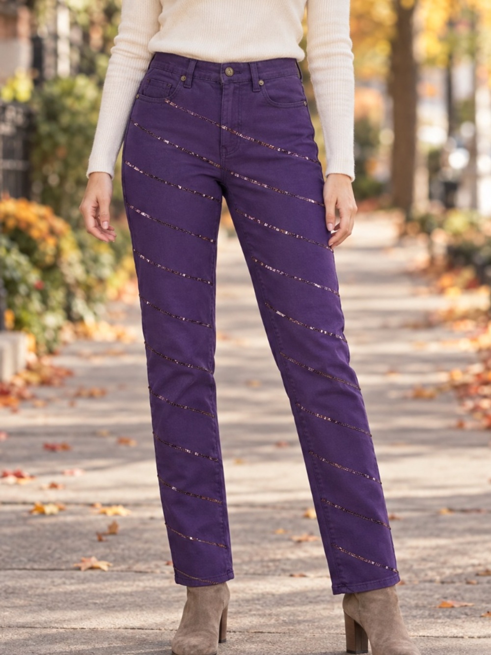 DG2 Diane Gilman Purple Sequin Embellished Stretch Jeans Size 4 NWOT
